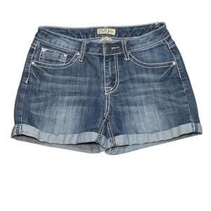 Earl Jean Denim Shorts – Blue Y2K Embroidered Cuffed Bling